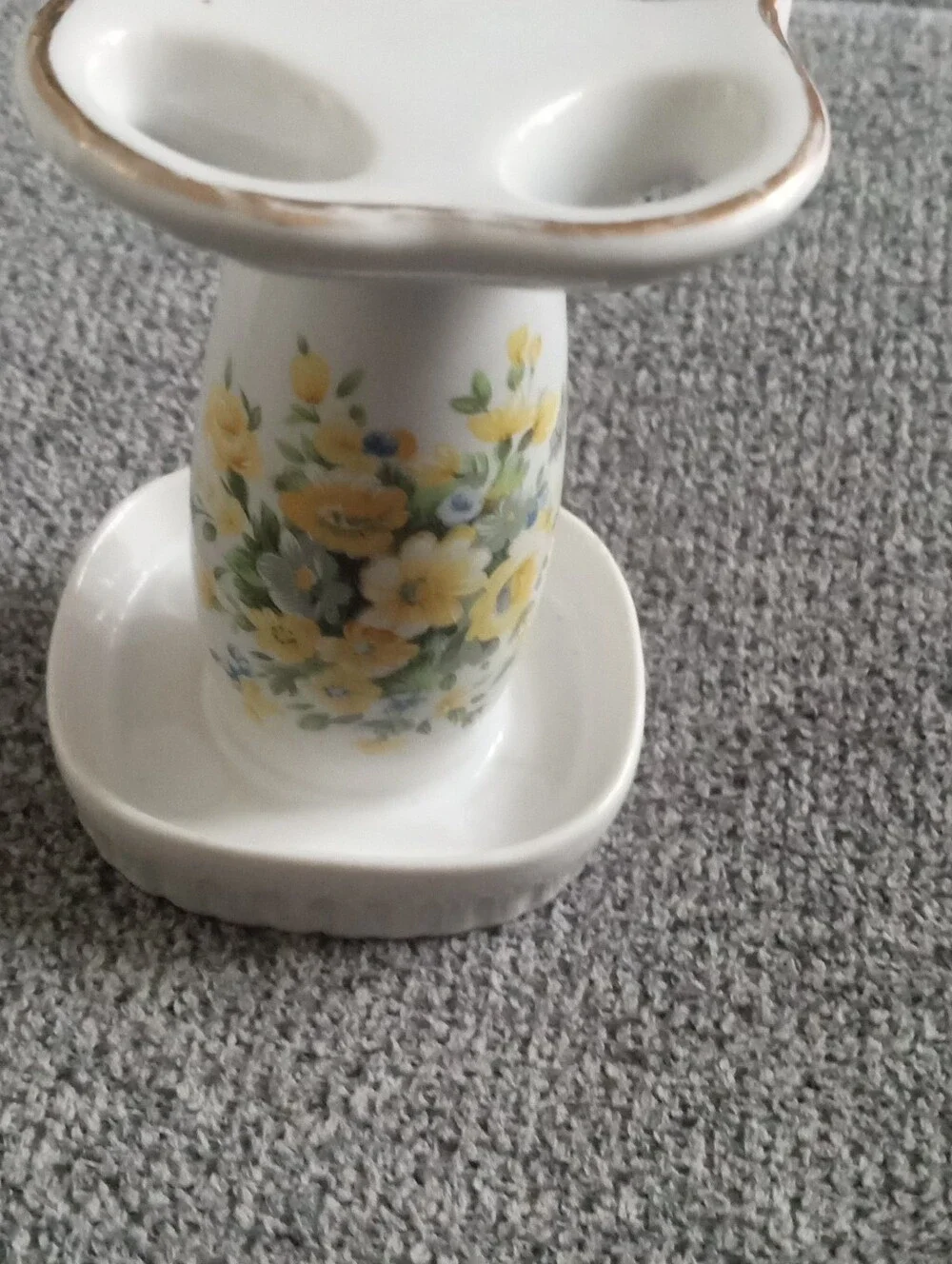 Yellow Floral Porcelain Vanity Set - Dish and Toothbrush Holder